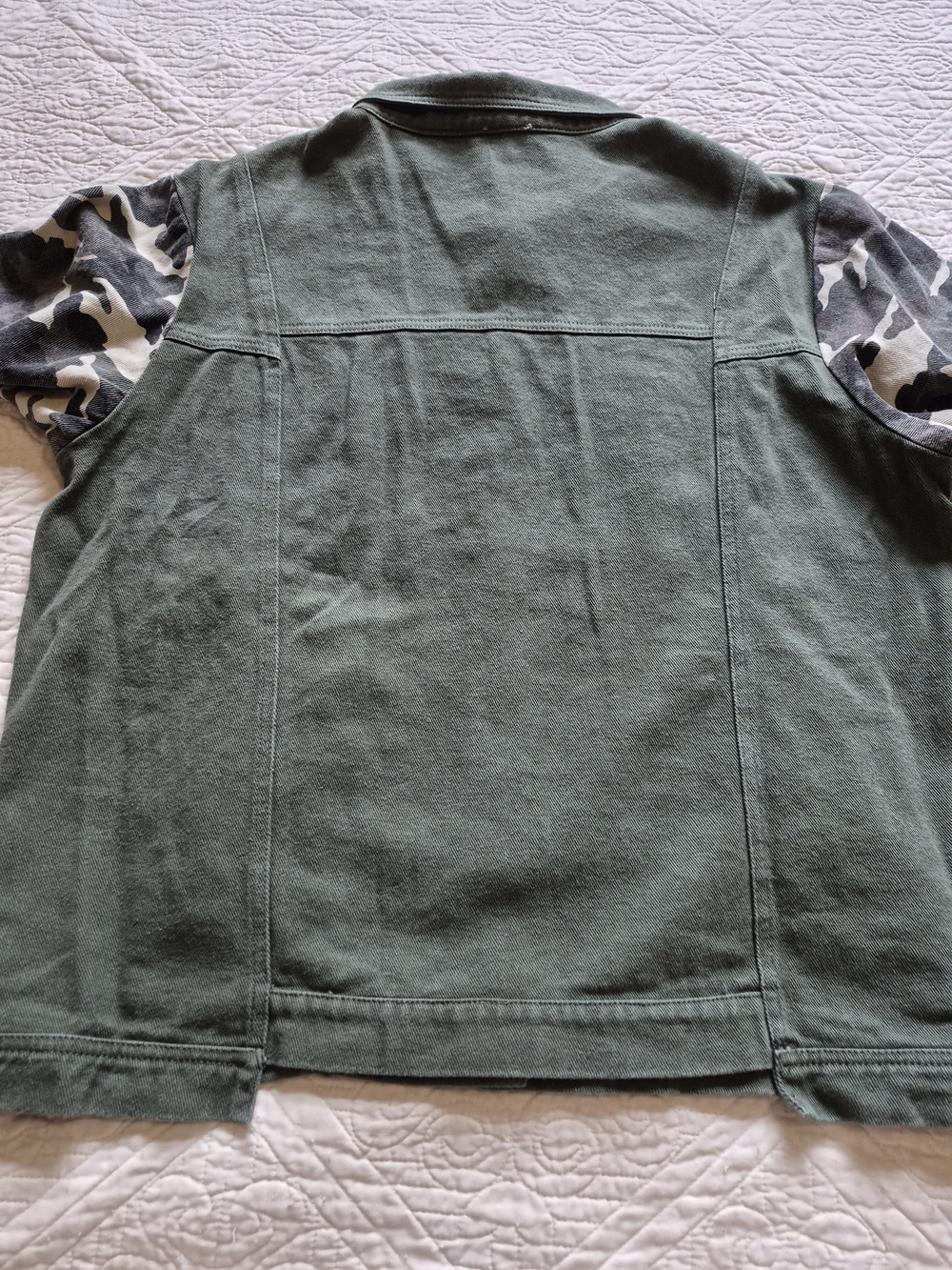 BiBi Olive Green Denim Jacket with Camo Sleeves - Picture 11 of 11